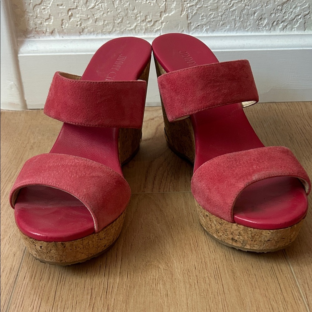 Jimmy Choo Red Suede Platform Sandals